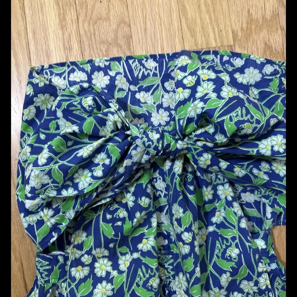 Vintage Lilly Pulitzer Floral Blue and Green strapless Dress - Picture 4 of 11